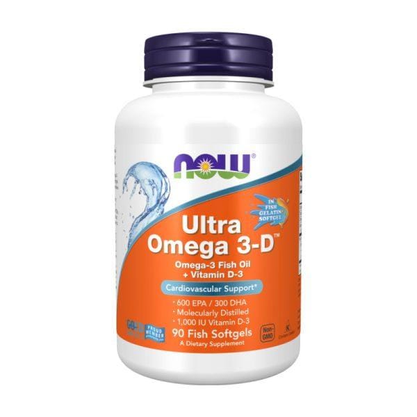 Omega 3 Ultra z vitaminom D3 NOW, 1000 mg (90 mehkih kapsul)