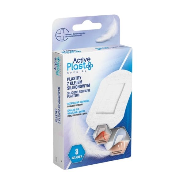 Obliži s silikonskim lepilom za občutljivo kožo ActivePlast (3 kosi)
