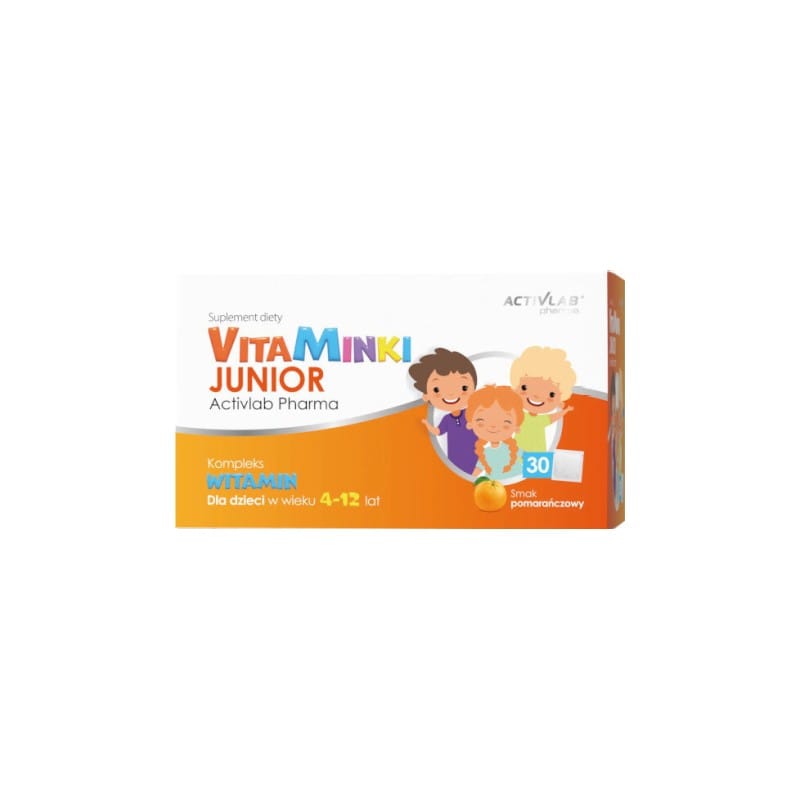 Vitamini za otroke – VitaMinki Junior Activlab, okus pomaranče (30 vrečk x 3 g)