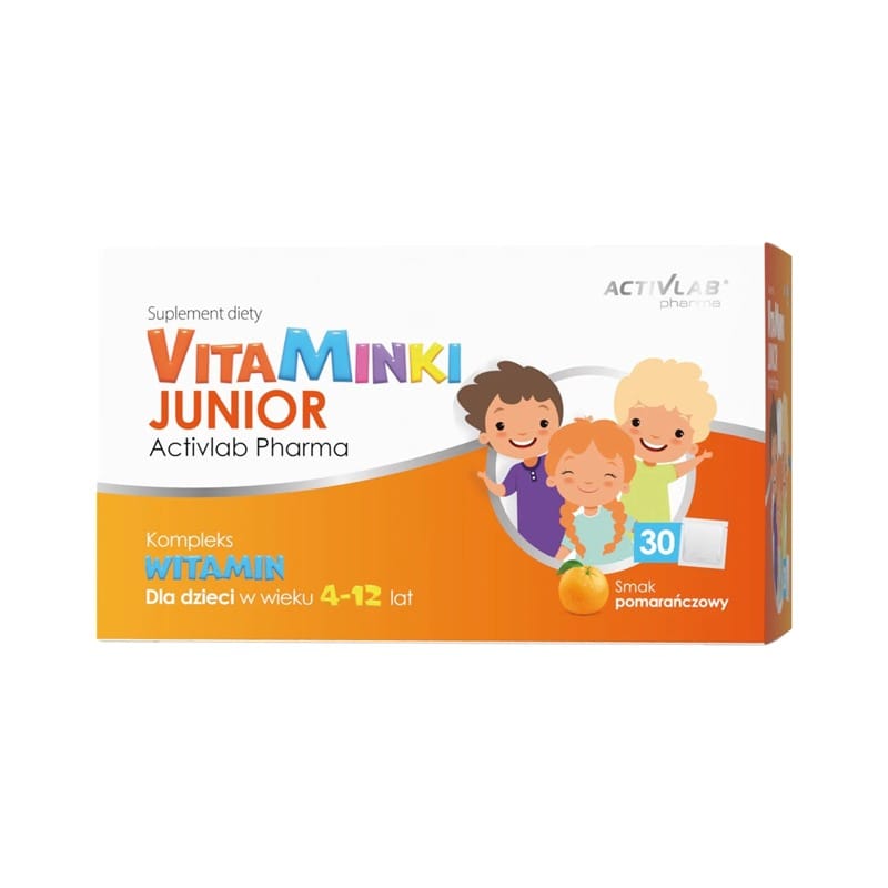 Vitamini za otroke – VitaMinki Junior Activlab, okus pomaranče (30 vrečk x 3 g)